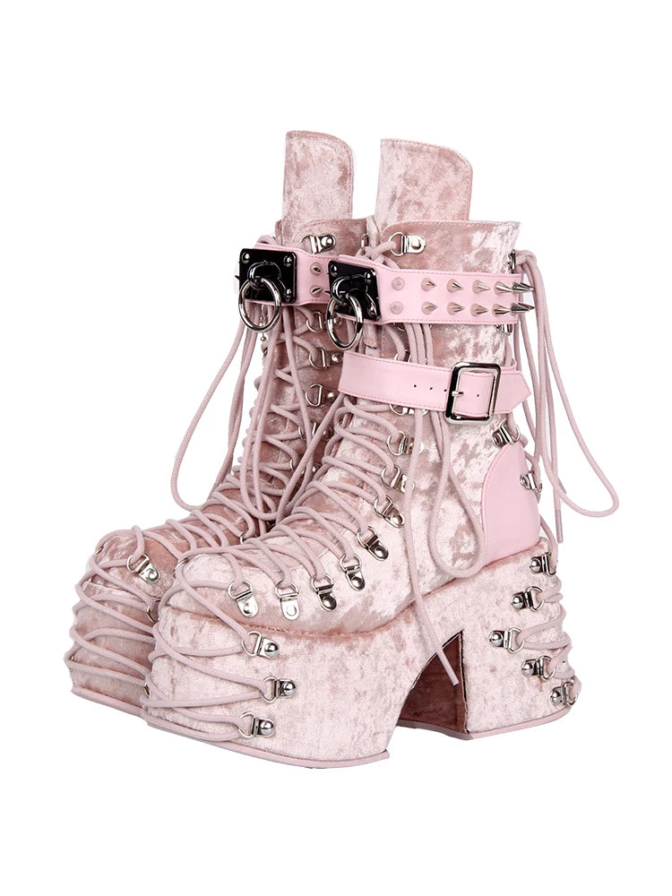 2025 Lolita Punk Punk Shoes Round Head Ultra High Heels Sponge Cake Queen Shoes Japanese Sweet Princess Boots