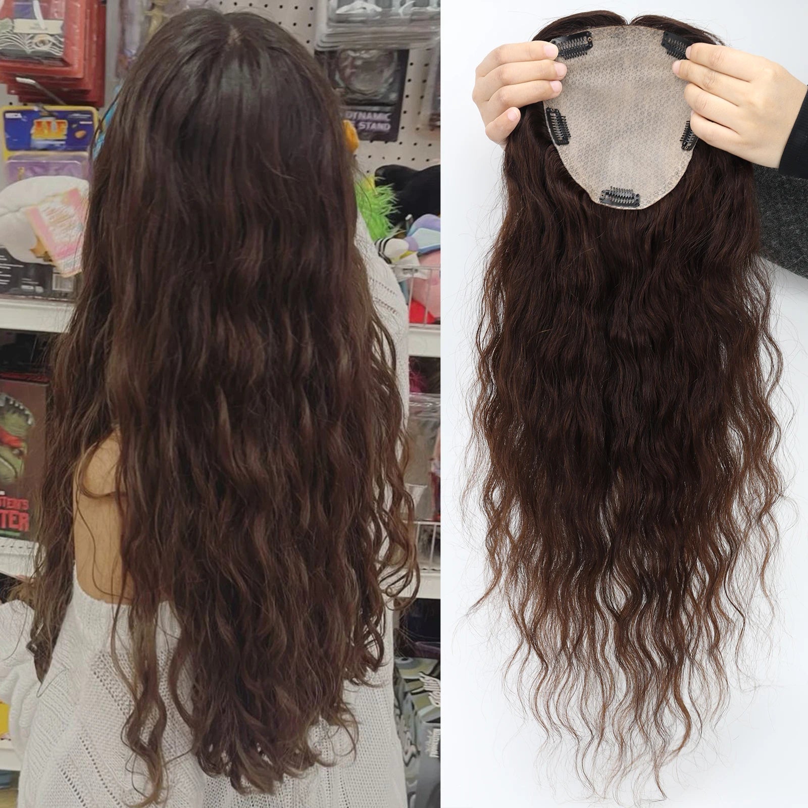 Silk Skin Base Topper with Clips in #4 Medium Brown Real Virgin European Human Hair Toupee for Women 6x6" Silk Top Hairpieces