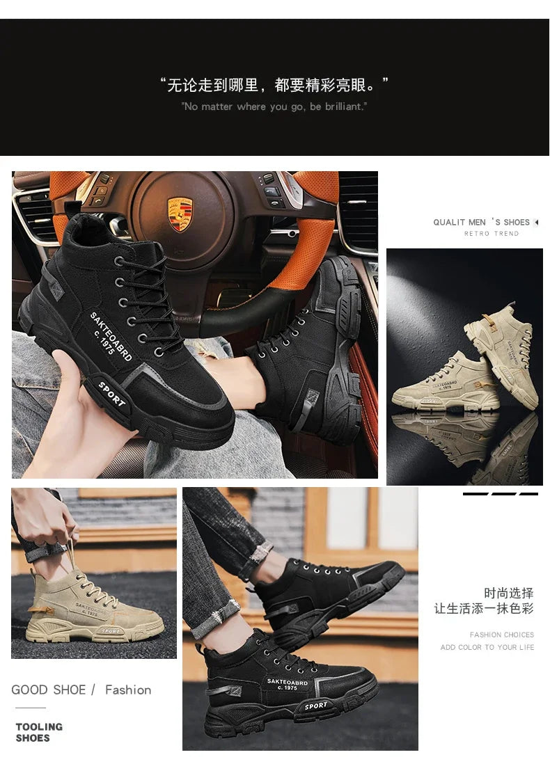 Men's Casual Boots Soft Sole Anti Slip Four Seasons Work Outdoor Botas Student Sports Boot Fashion Youth Versatile Trendy Boots