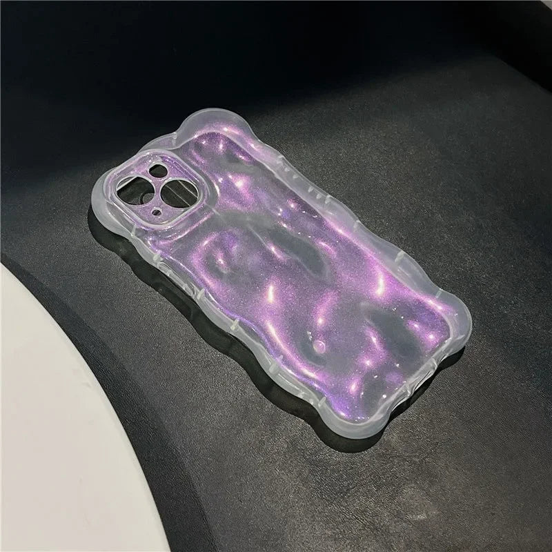 Transparent 3D Bubbles Shape Curly Shiny Phone Case For iPhone 17 Pro Air 15 16 Plus 14 13 12 Pro Max 11 Meteorite Wave Cover