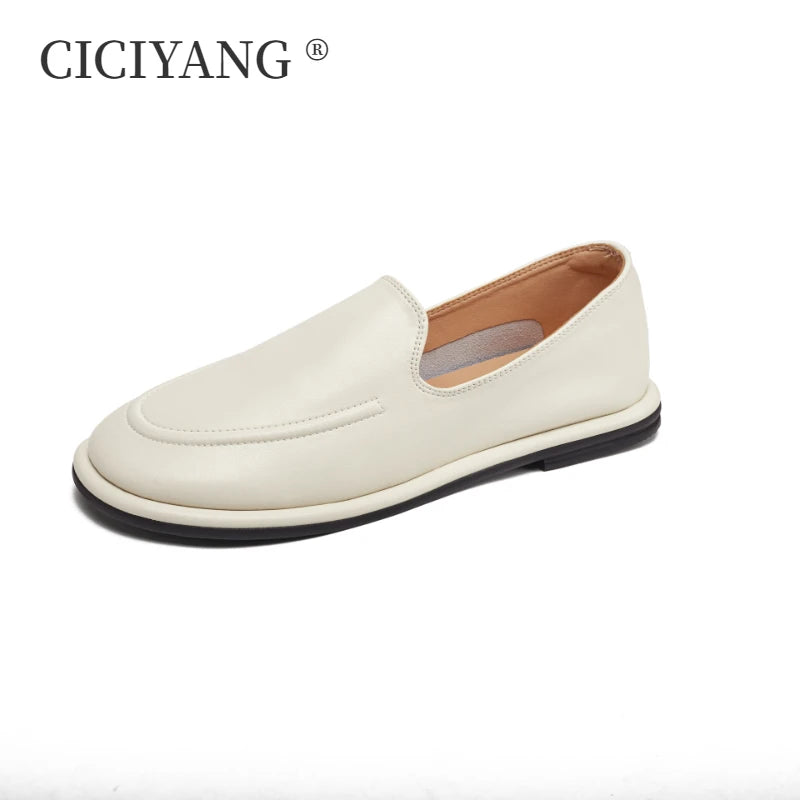CICIYANG Loafers Women 2025 New Spring Round Toe One Foot Slip-on Shoes Women Genuine Leather Soft Flats Shoes Women