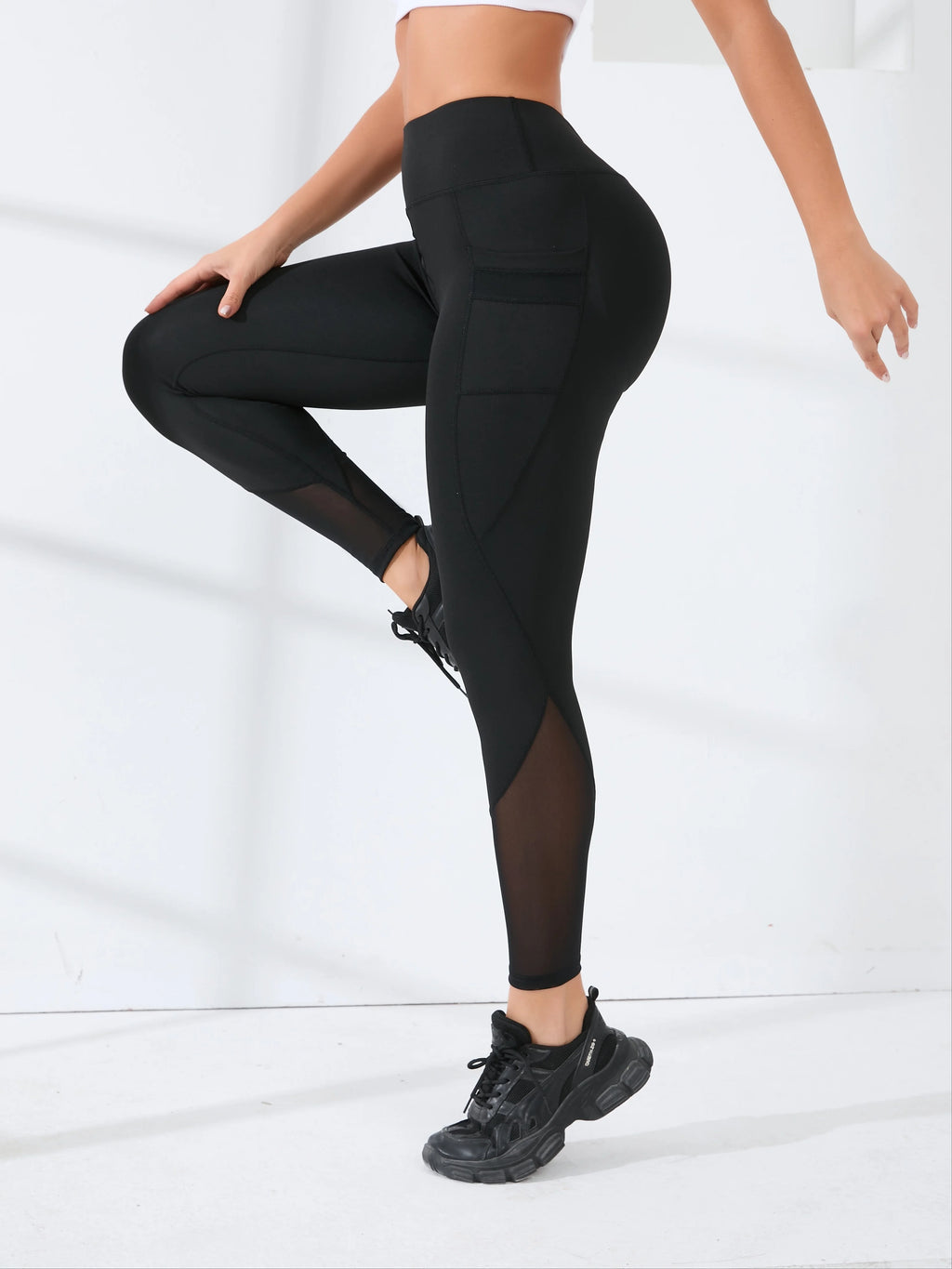 Mesh High Waist Yoga Pants with Pockets Leggings for Women Tummy Control Workout Leggings for Women
