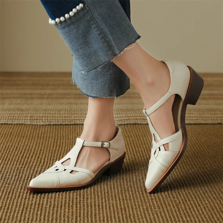 2024 Summer Women Shoes Pointed Toe Chunky Heel Shoes for Women Med-Heel Women Sandals Giadiator