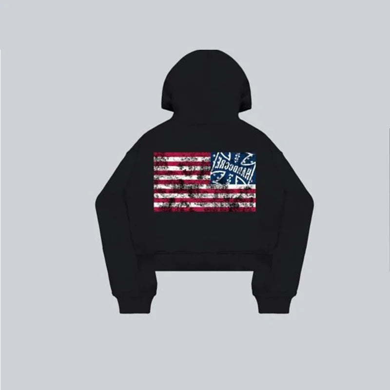 American retro American style new fashionable street style personalized hooded jacket casual suit sweatshirt street wear
