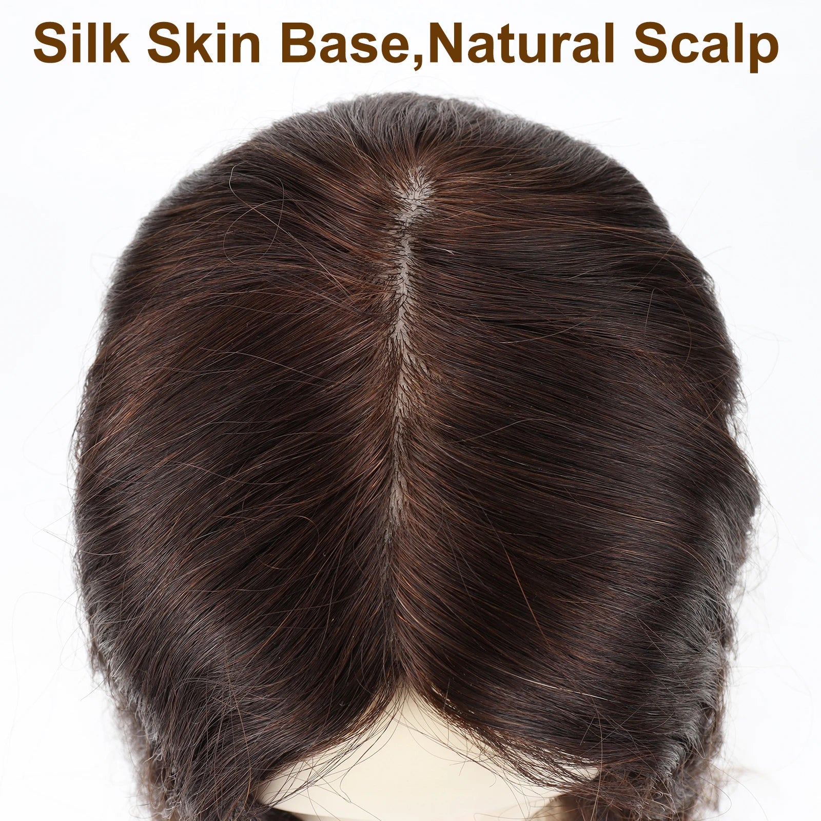 Silk Skin Base Topper with Clips in #4 Medium Brown Real Virgin European Human Hair Toupee for Women 6x6" Silk Top Hairpieces