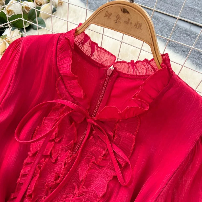 Elegant Lace Splice Mermaid Dress Autumn Clothes Women Lantern Sleeve Bodycon Maxi Long Dresses Evening Party Club Dress Vestido