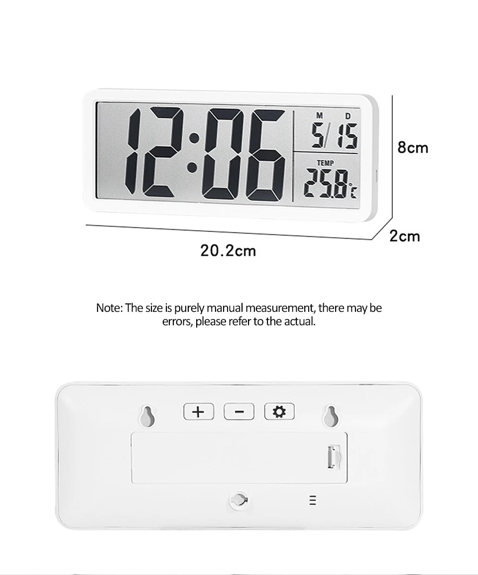 LCD Digital Wall Clock Time with Date Temperature Display Electronic Alarm Clock Modern Table Clock for Bedroom Home Decoration