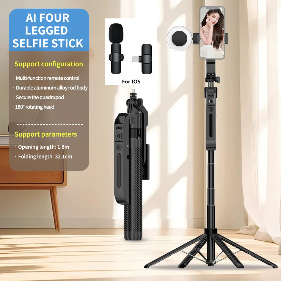 COOL DIER 2025 NEW Gimbal Stabilizer Wireless Selfie Stick Foldable Tripod Holder With Bluetooth Shutter Monopod For IOS Android