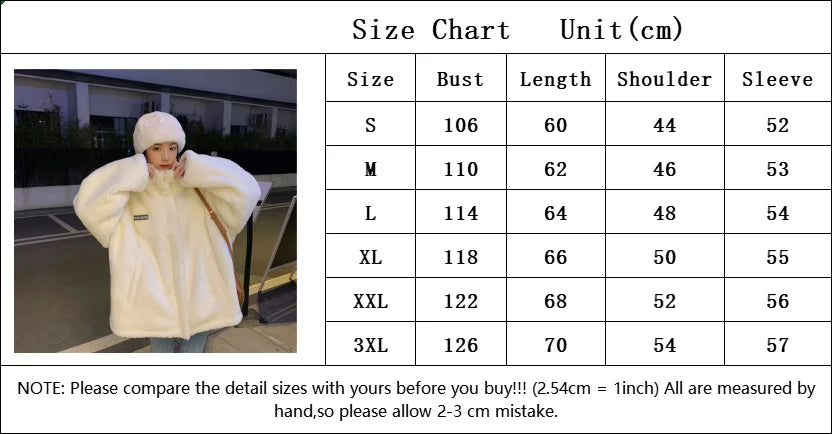 Women Winter Thicken Lamb Wool Coat Faux Fur Warm Stand Collar Outerwear Female Zipper Loose Jacket Full Sleeved Sweatshirts