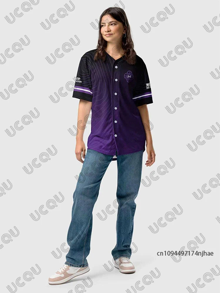 KPop Demon Hunters Derpy Tiger Baseball Jersey Couples For Women Men V-Neck Short Sleeve Shirts Casual Streetwear Button Up Tops