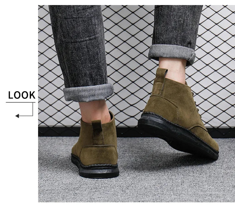 2025 New Men Shoes Luxury Suede Men Chelsea Boots Fashion Comfortable Lace Up Ankle Boots Outdoor Casual High Quality Men Boots