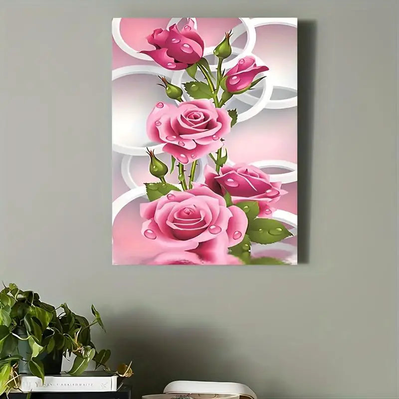1 Wooden Framed Canvas Painting Water Drops on Pink Roses Living Room & Bedroom Home Decor Holiday Gifts