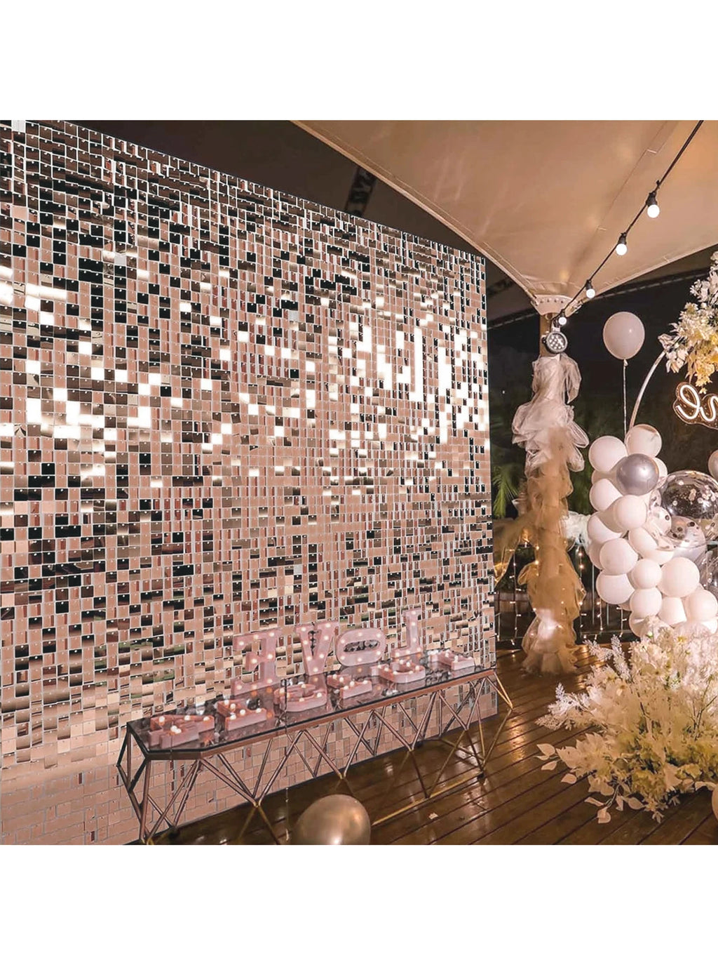 12/24/30pcs Rose Gold Shimmer Wall Panels Backdrops Square Sequins Backdrops Girls Birthday Graduation Wedding Party Decoration