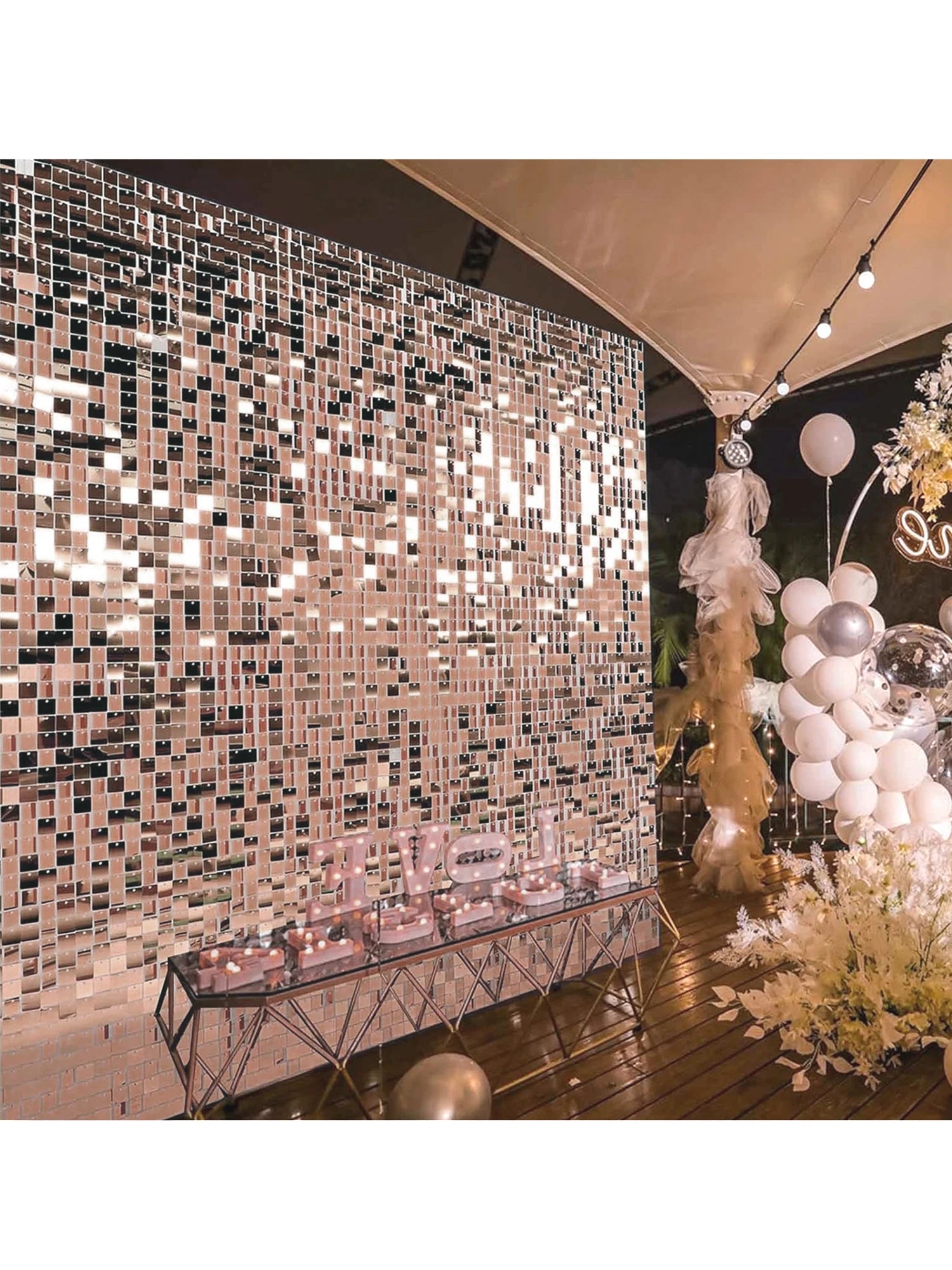 12/24/30pcs Rose Gold Shimmer Wall Panels Backdrops Square Sequins Backdrops Girls Birthday Graduation Wedding Party Decoration