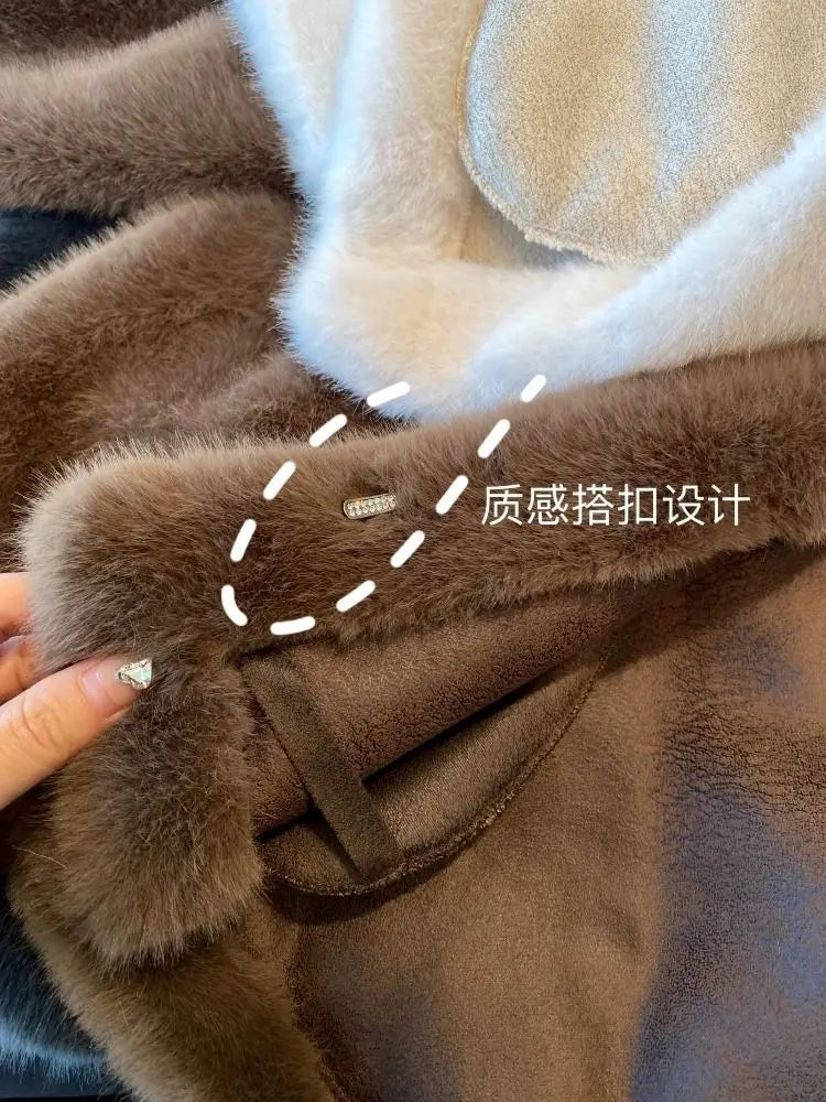 Spring Autumn Lady Short Leather Fur Outwear 2024 Women Fashion Stand Collar Mink Fur Top Female Long Sleeves Fox Jacket