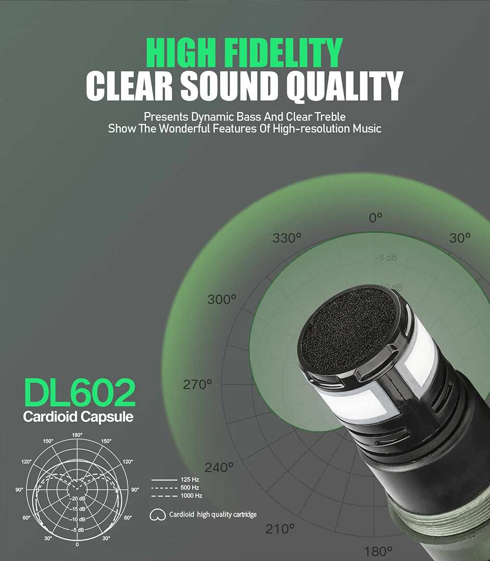 Rechargeable Battery Microphone 2 Channel UHF Wireless Microphone Dual Handheld Dynamic Adjust Frequency For Stage 200ft DL602