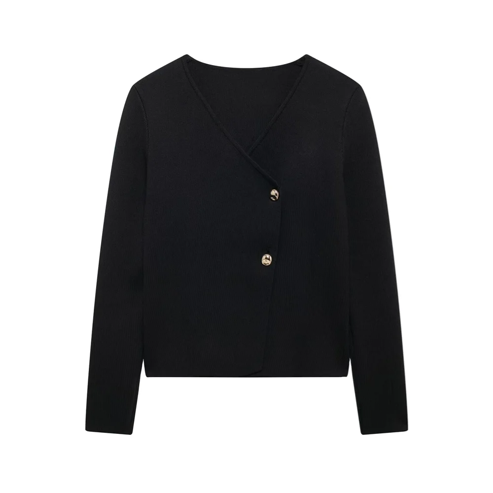 PB&ZA2024 Autumn New Women's Clothing Style Slimming Asymmetric Knitted Coat Small Folded Splicing Skirt Set