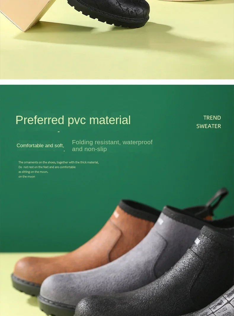Men's Fashion Plastic Rain Boots  Spring and Autumn Non-slip Trend Low Cut Kitchen Fishing Work Car Wash Rubber Shoes Boots