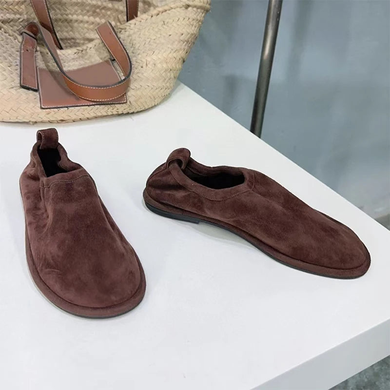 High Quality Suede Leather Loafers Women Round Toe Slip-On Casual Flat Shoes Woman Daily Lightweight Comfort Walking Shoes Woman