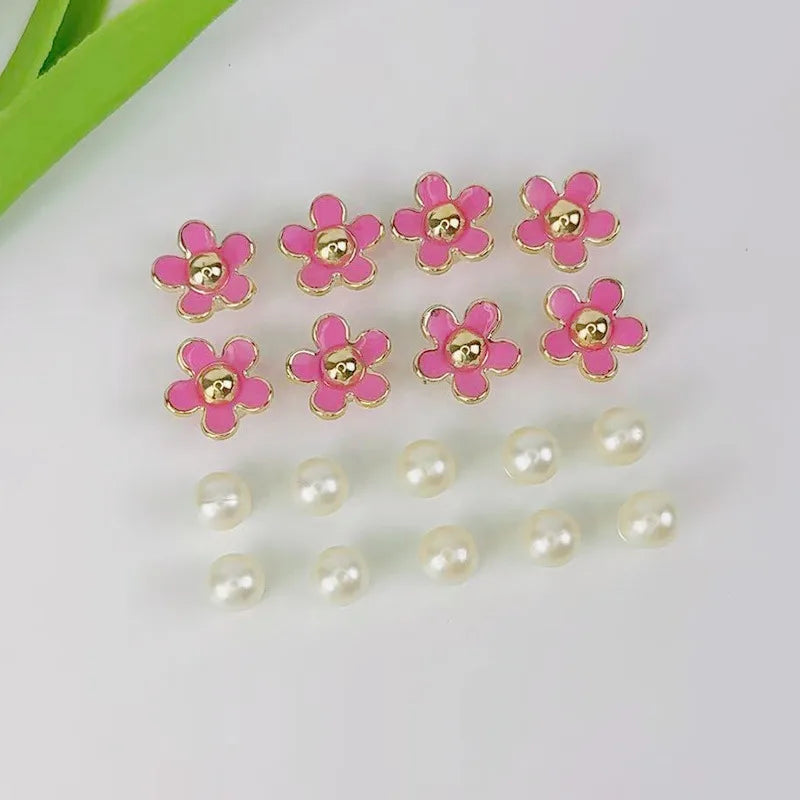 18PCS Fashion Shoe Charms Set Accessories Hole Shoe Buckle Black White Pink Flower Pearl DIY 3D Shoes Decorations for Bogg Bag