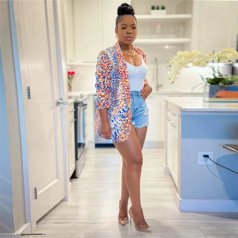 Streetwear Tie Dye Print Blazer Coat for Women Jacket 2023 Elegant Blazers Ladies Outerwear Stylish Y2K Tops Casaco Feminino