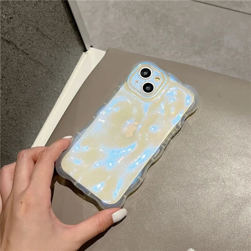 Transparent 3D Bubbles Shape Curly Shiny Phone Case For iPhone 17 Pro Air 15 16 Plus 14 13 12 Pro Max 11 Meteorite Wave Cover