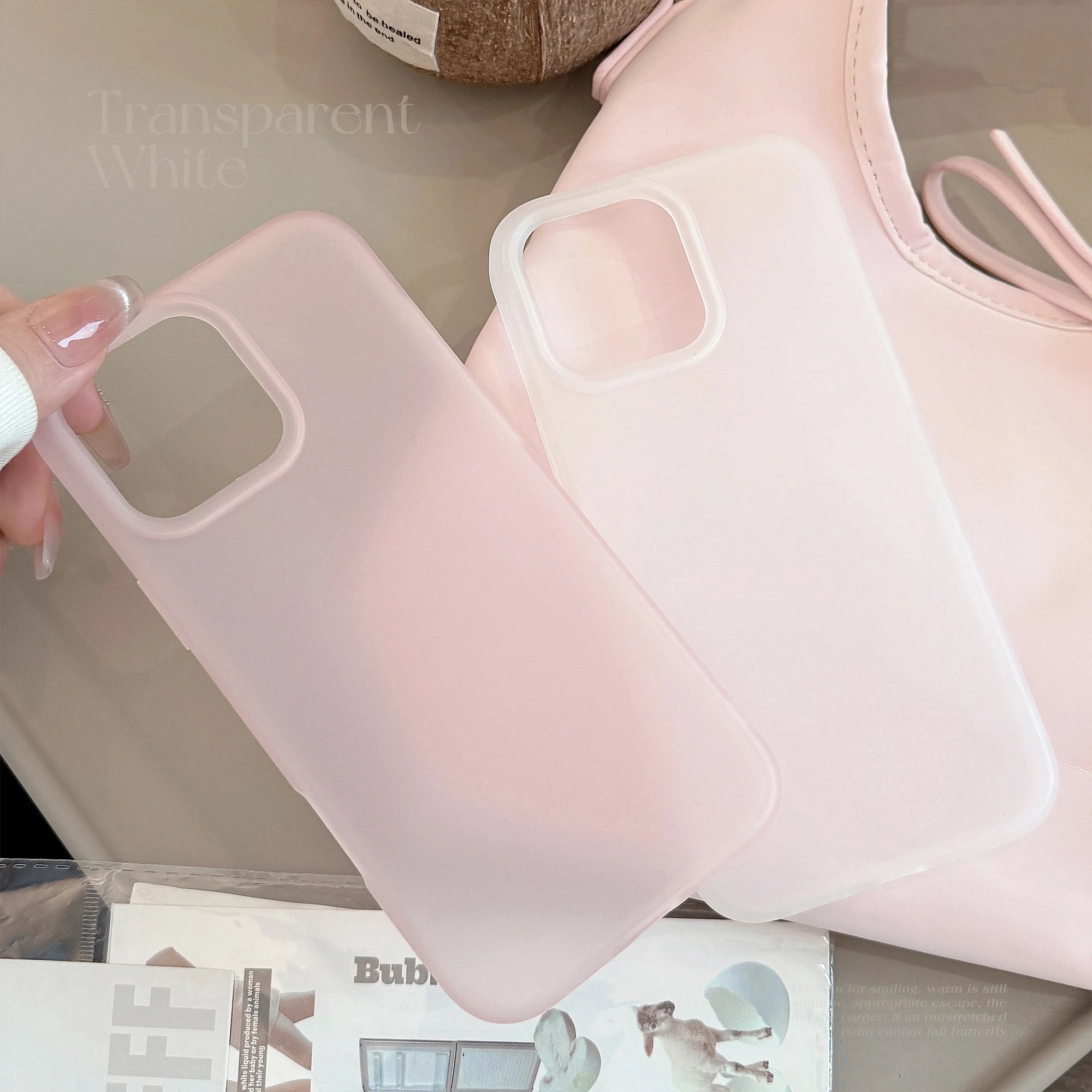 Simple Transparent Pink Transparent White Solid Color Soft Matte Protective Phone Case for iPhone 11 12 13 14 15 16 17 Pro Max