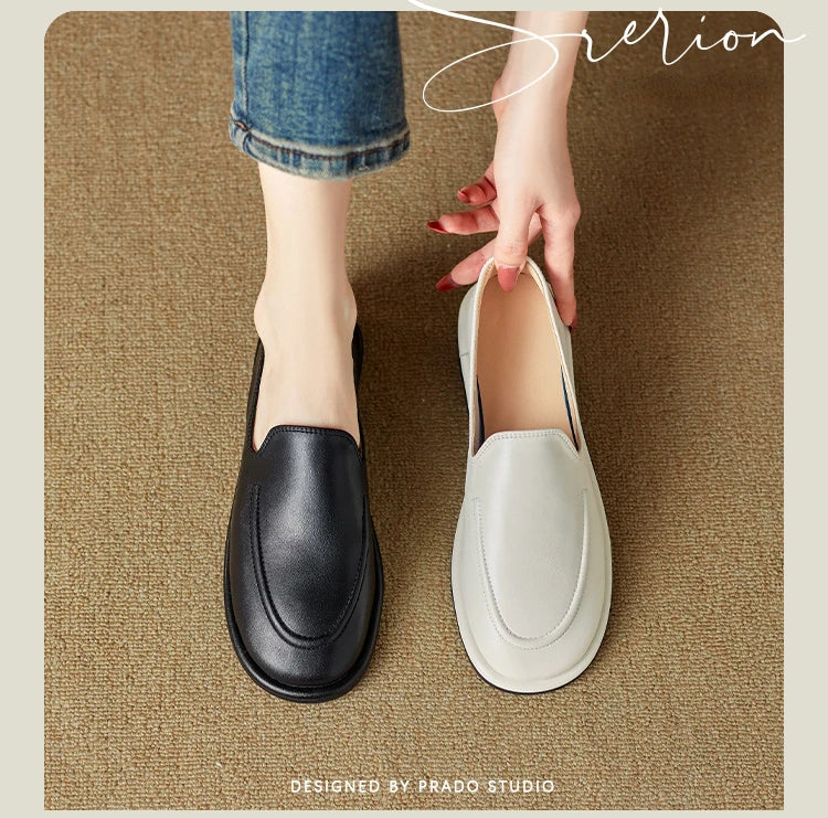 CICIYANG Loafers Women 2025 New Spring Round Toe One Foot Slip-on Shoes Women Genuine Leather Soft Flats Shoes Women