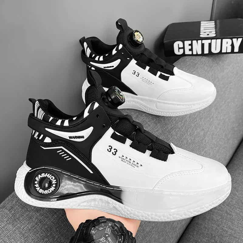 LATV Mens Sneakers with Rotating Buckle Comfy Non Slip Lace up Durable Shoes for Mens Outdoor Activities