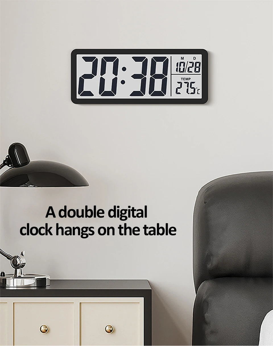 LCD Digital Wall Clock Time with Date Temperature Display Electronic Alarm Clock Modern Table Clock for Bedroom Home Decoration