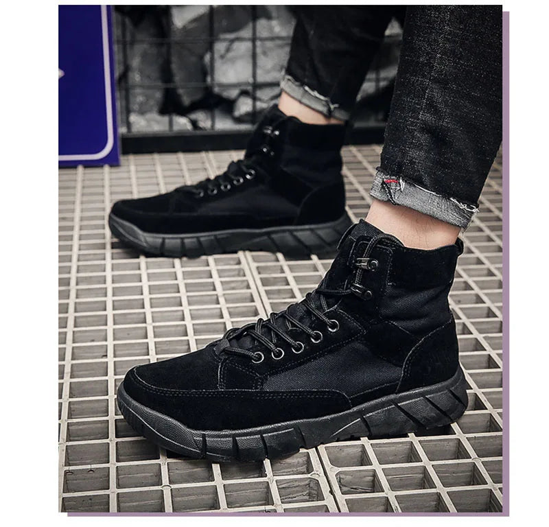 Fashion Boots Men Autumn Early Winter Shoes Flat Thick Sole Mens Ankle Boots Brand Male Footwear Black Beige KA4873
