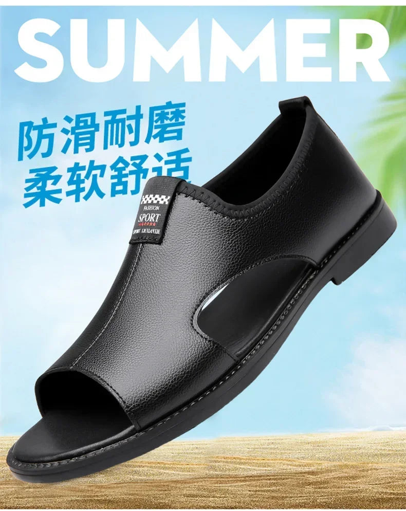 Sandals for Men Brand Casual Shoes Outdoor Fashion Men's Slippers Comfortable Beach Shoes High Quality Leather Man Flat 2025