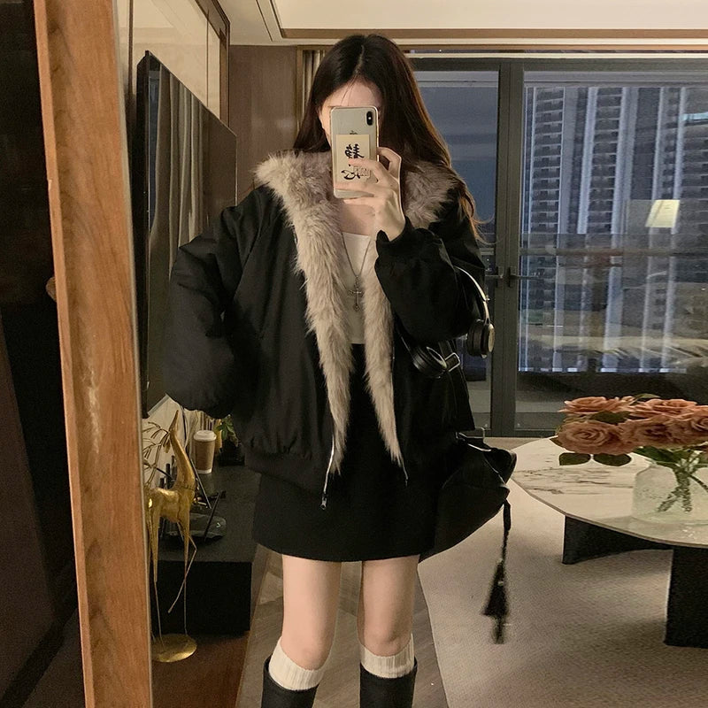 Two-sided Wear Imitation Mink Velvet Fur Hooded Cotton Padded Jacket Fashion New Winter Jackets Women's Short Loose Coats Trend