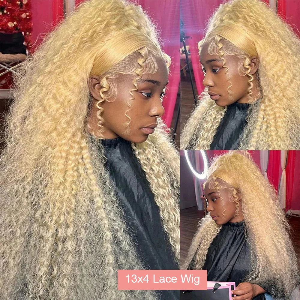 13x4 Blonde Lace Front Wigs Human Hair Brazilian Kinky Curly 13x6 HD 613 Curly Wavy Lace Front for Black Women 180% Density