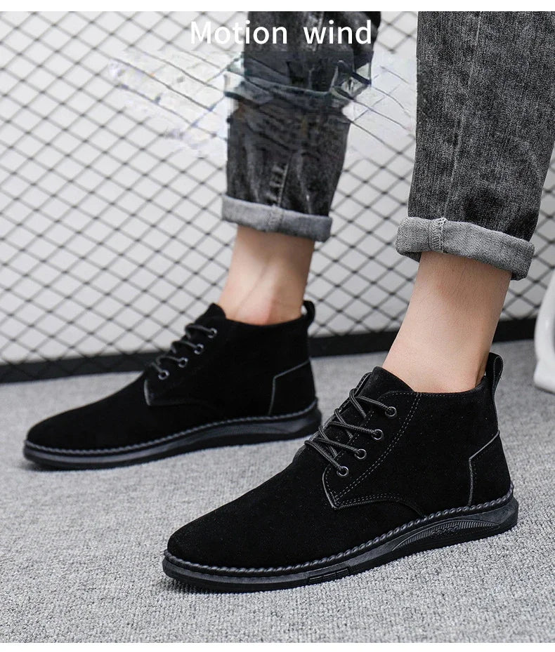 2025 New Men Shoes Luxury Suede Men Chelsea Boots Fashion Comfortable Lace Up Ankle Boots Outdoor Casual High Quality Men Boots