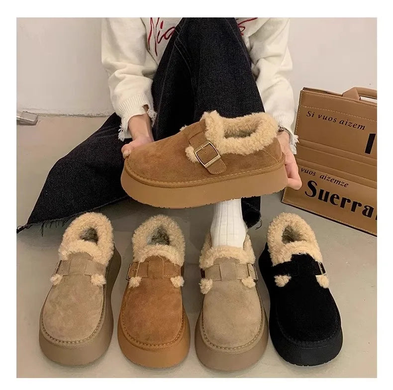 Winter Women's Shoes 2025 NewThick Soled Snow Boots for Women Plus Fleece Thickened Hair Cold Warm Birkenstock Cotton Shoes