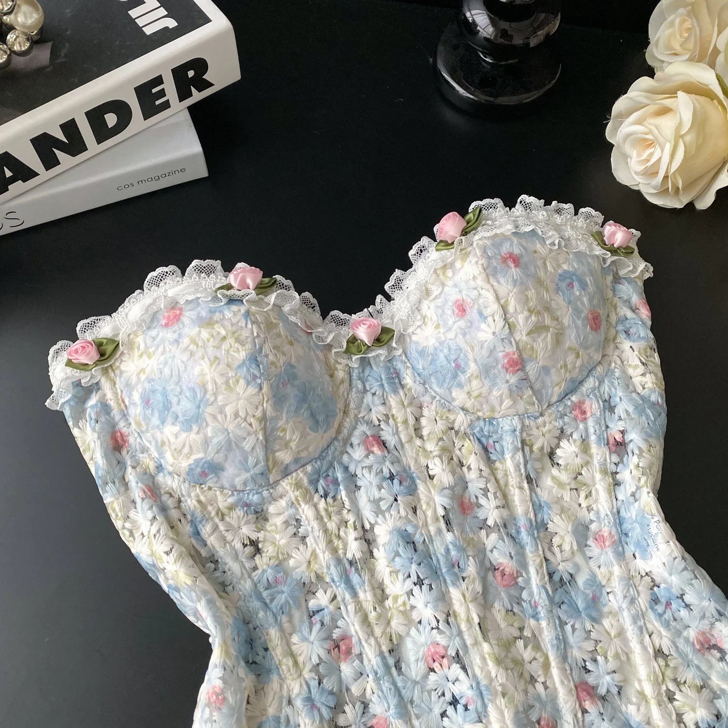 SINGREINY INS Strapless 3D Floral Camisole 2025 Summer Corset Slim Backless Tank Top Sheer Lace Up Holiday Sexy Embroidery Top