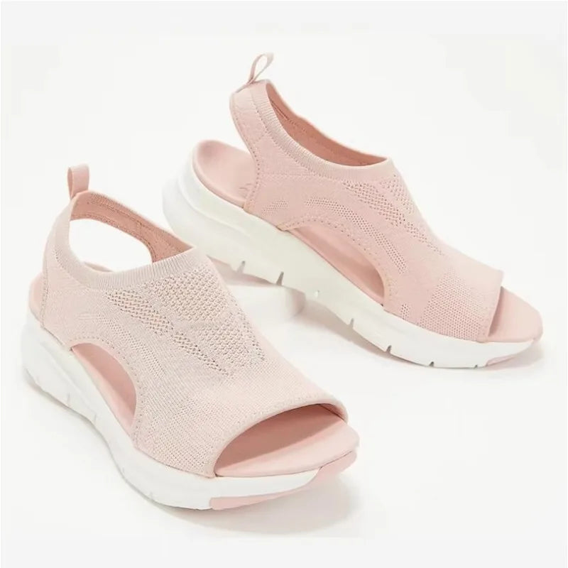 2022 Summer Women Sandals Solid Color Mesh Wedge Shoes Hollow Out Casual Ladies Open Toe Slip-on Platform Female Sandalias Mujer