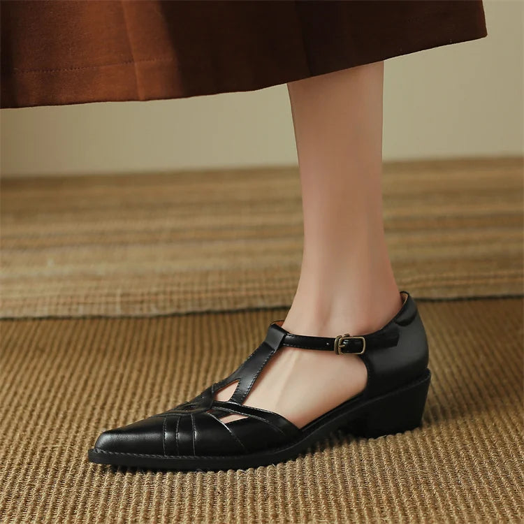 2024 Summer Women Shoes Pointed Toe Chunky Heel Shoes for Women Med-Heel Women Sandals Giadiator
