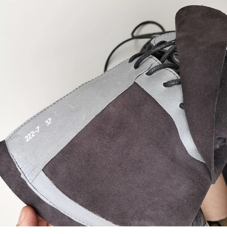 Autumn 2024 Shoes Long Noses Riding Boots Natural Leather Wide Toe Women's Boots Kne-High Cowhide Suede Single Lace-up booties