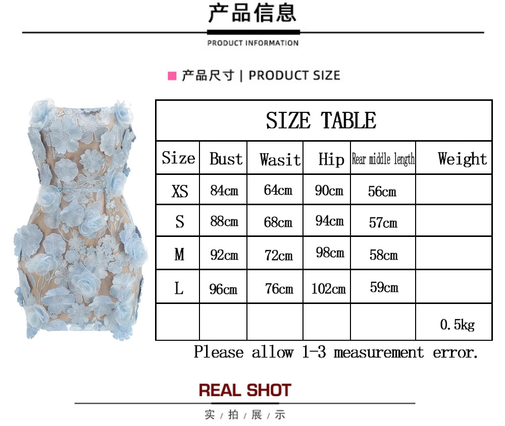 New sexy embroidered flower strapless dress, women's back tie adjustable party dress