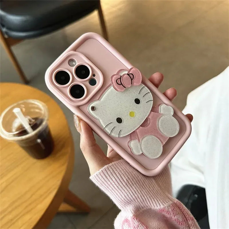 Cute Hello Kitty KT Cat Mirror Pink Bestie Phone Case For iPhone 16 15 14 13 12 11 Pro Max XR XS Max 7 8 Plus MINI Y2K Cover