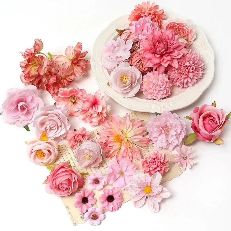 Pink Artificial Flowers Head For Wedding Home Room Decor DIY Fake Flowers For Decoration Birthday Party Craft Wreath Decoration