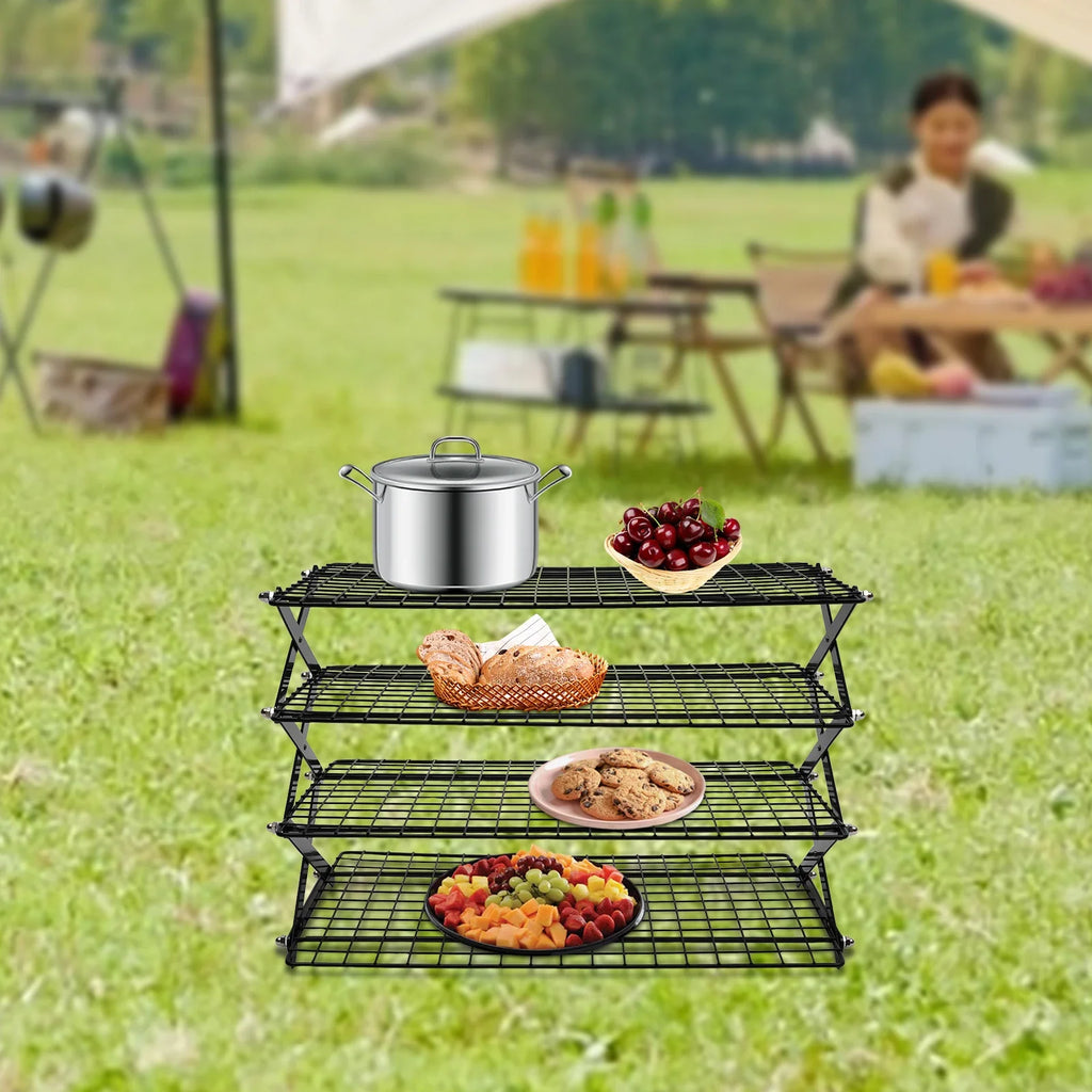 4-Tier Collapsible Cooling Rack Grilling Drying Rack Cooling Rack for Cookies Baking  40*25*31.5cm Outdoor Cooking Assistant