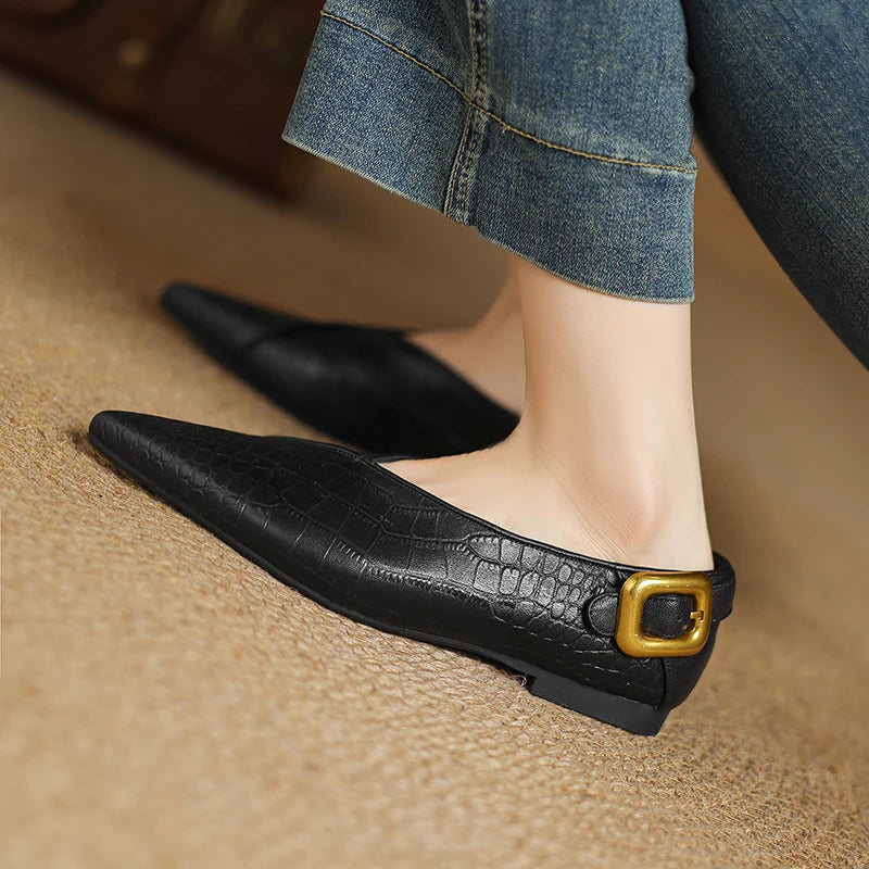 2025 New Summer Horsehair Leather Woman flats women Shoes pointed Toe Women Shoes Fashion Loafers Low Heel Flat Shoes