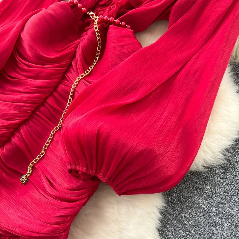 Elegant Lace Splice Mermaid Dress Autumn Clothes Women Lantern Sleeve Bodycon Maxi Long Dresses Evening Party Club Dress Vestido