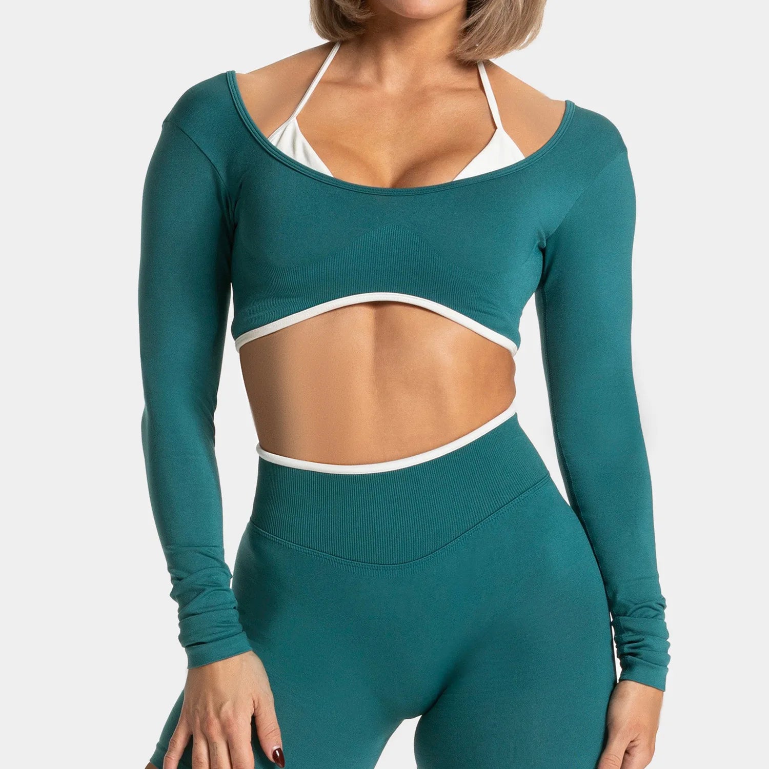Seamless Fake Two-piece Long Sleeved Yoga Top  Women's Running and Fitness Sports Top Suit Top