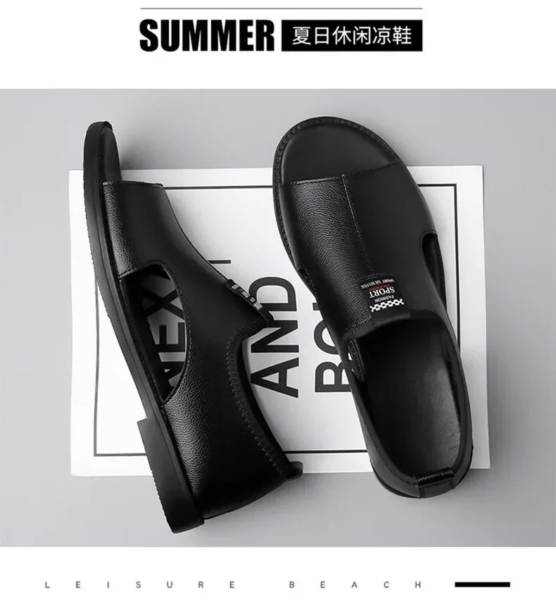 Sandals for Men Brand Casual Shoes Outdoor Fashion Men's Slippers Comfortable Beach Shoes High Quality Leather Man Flat 2025