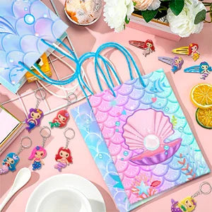 84pcs Mermaid Party Favors for Boys and Girls with Mermaid Birthday Rings Keychain Slap Bracelets Bags Hair Clips Necklace etc