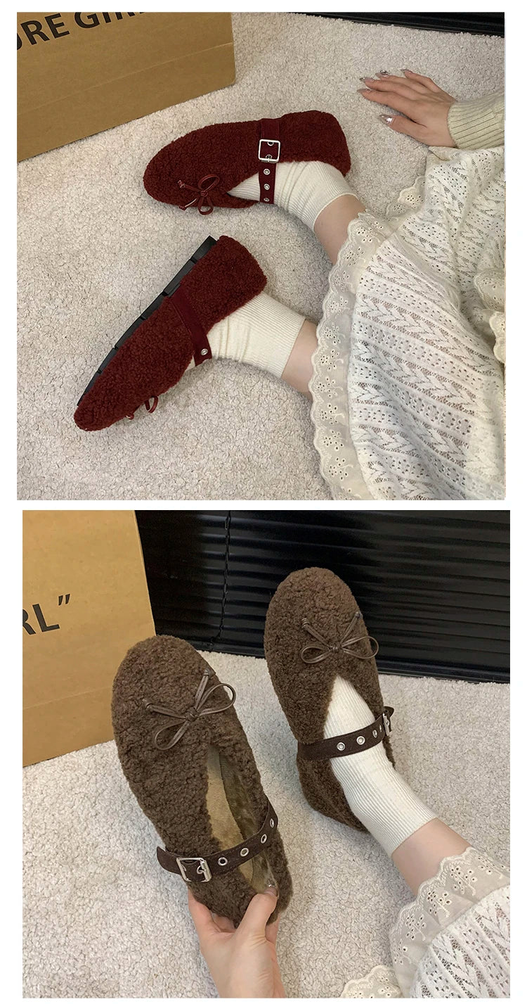 New Women's Shoes Woman Flats Low Heels Casual Female Sneakers Slip-on Loafers Fur Round Toe Shallow Mouth Boat Slip on Winter